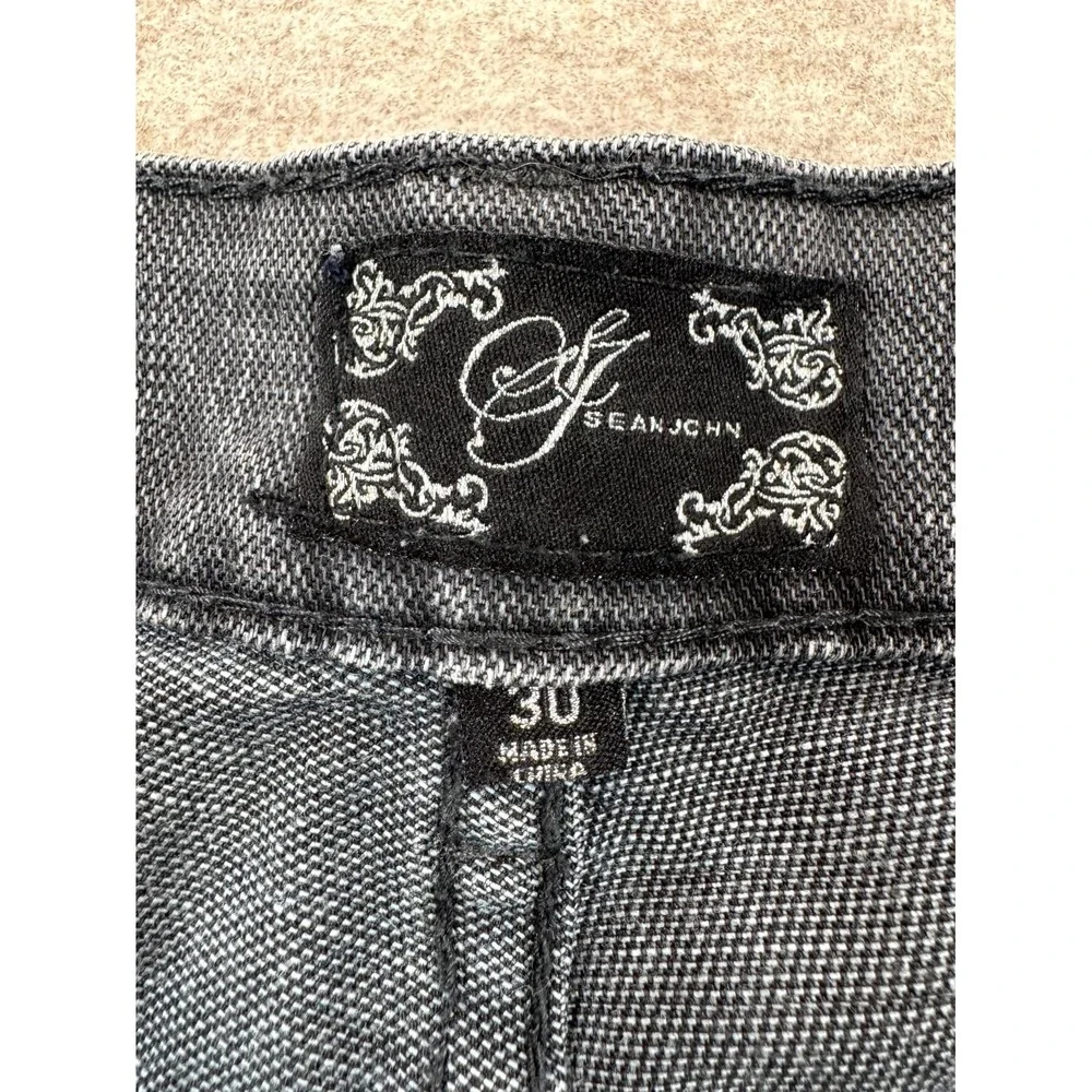 Sean John Jeans Mens 30 Gray Denim Logo Cotton Stretch Skinny Leg Distressed